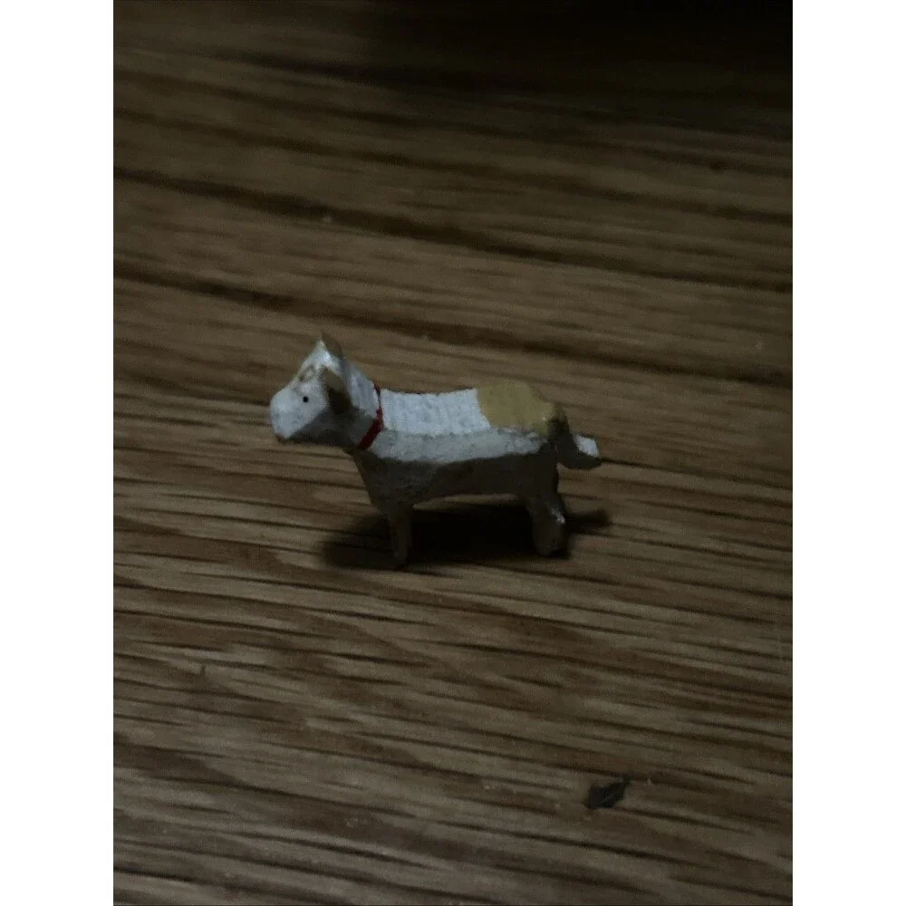 Vintage Hand Carved Wood Terrier Dog Figurine Miniature Putz Dollhouse
